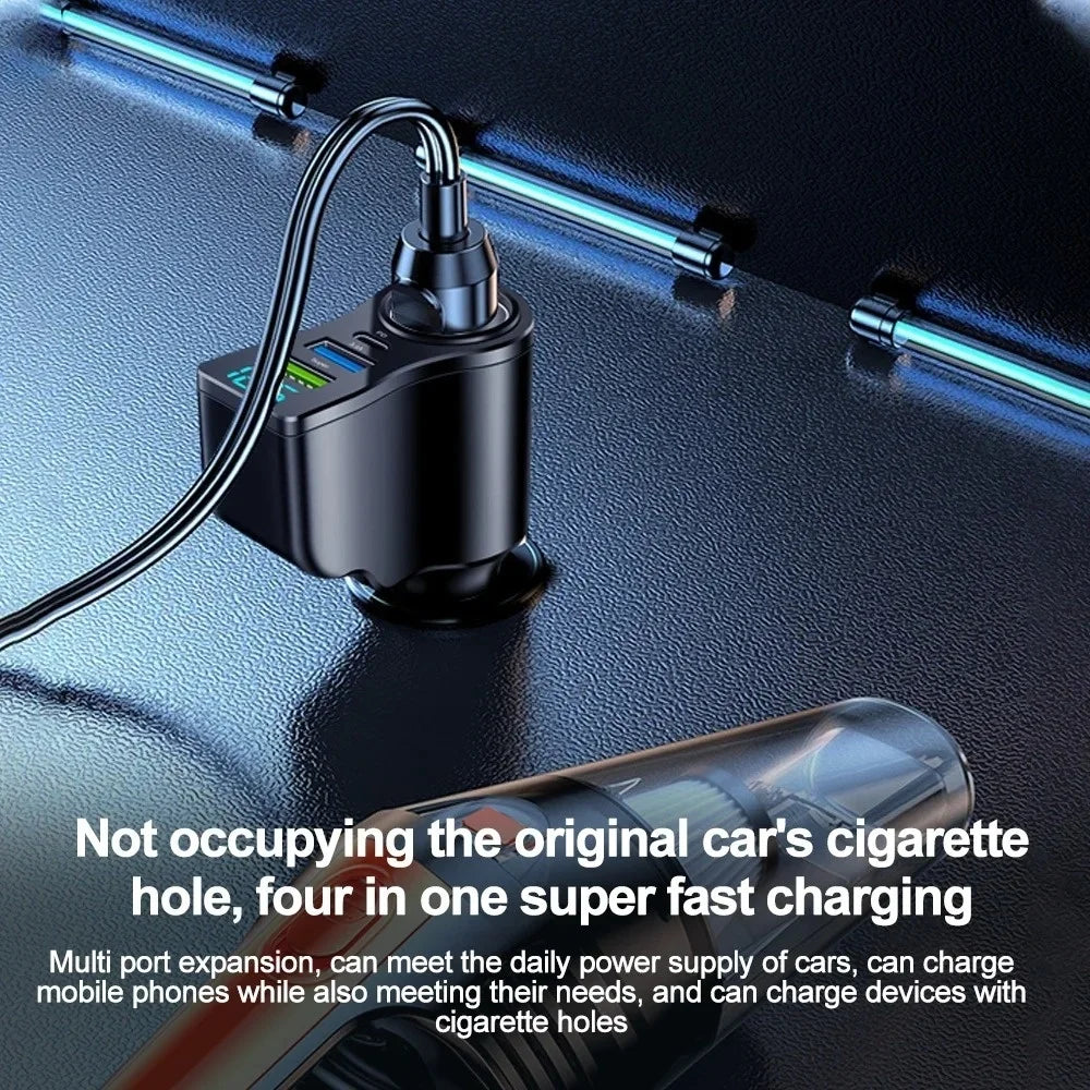 4-in-1 66W USB-C Car Charger with Voltage Display | Fast Charge Car Charger Zpaxo