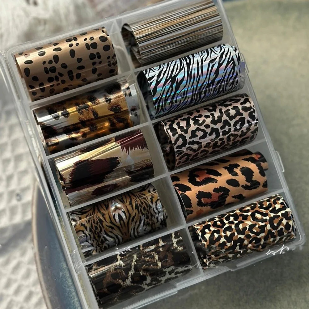 Lace Design Nail Foils Stripe Pattern Black White Nail Art Stickers Leopard Print Sequin Effect Transfer Paper Nail Decoration Zpaxo