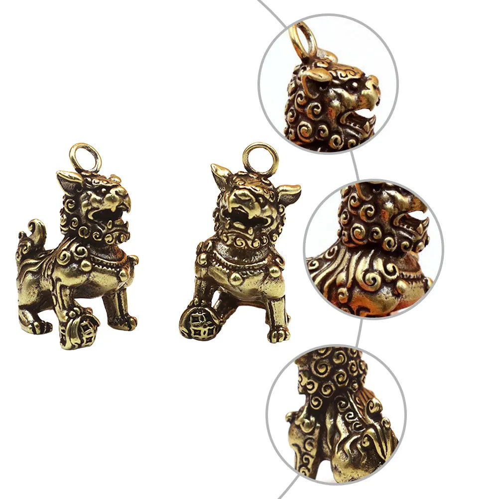 Premium Copper Chinese Lion Desktop Ornament Fengshui Adornment Home