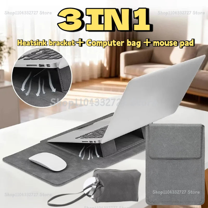 Portable Leather Laptop Sleeve Case Bag for Macbook Air Pro 13 13.6 M4 Stand Notebook Case with Stand Men WomenCover Zpaxo