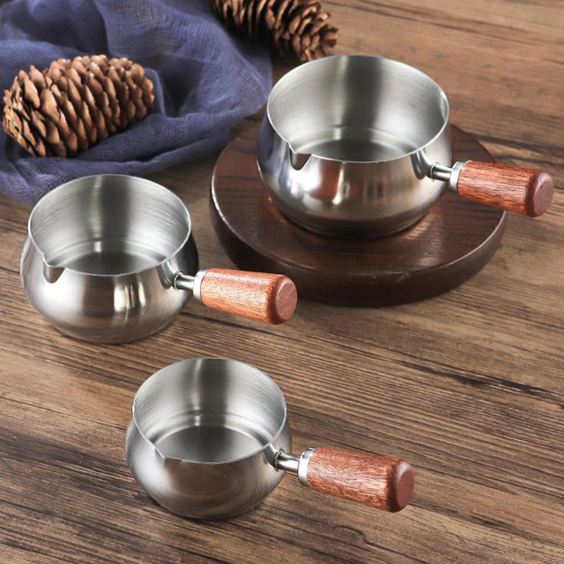Stainless Steel Sauce Holder Gourmet Steak Dressing Cup Wooden Grip Zpaxo