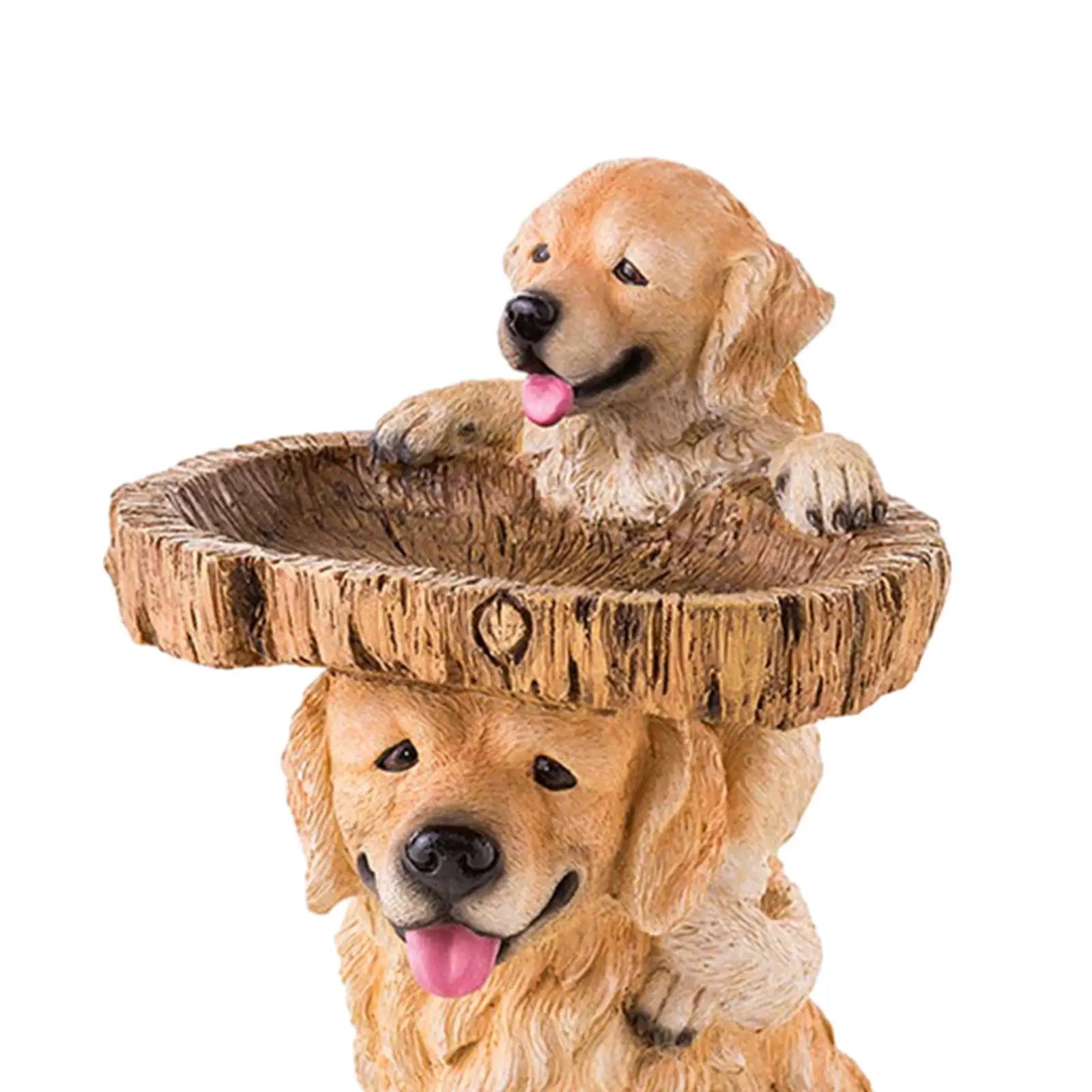 Dog Statue Figurine Feeding Station Resin Feeder Garden Bird Bath Bowl for Park Housewarming Backyard Porch Attracting Birds Zpaxo