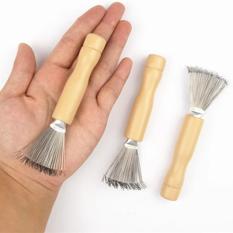 Hair Brush Cleaner Tool Wooden Handle Mini Dirt Remover Brushes Metal