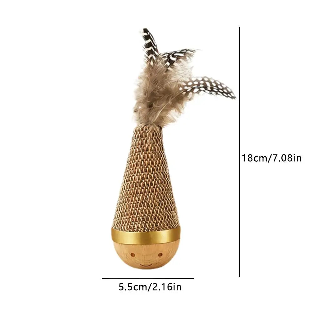 Funny Feather Kitten Teaser Feather Kitten Teaser Cartoon Pattern Cat Tumbler Wobbler Toys Wobble Ball Indoor Play Gift Cat Zpaxo