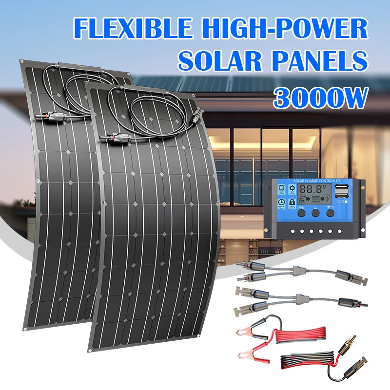 3000W Portable Solar Generator Kit with 1500W Flexible Solar Panel - High Efficiency Power Station for Camping RV Home Off-Grid Zpaxo