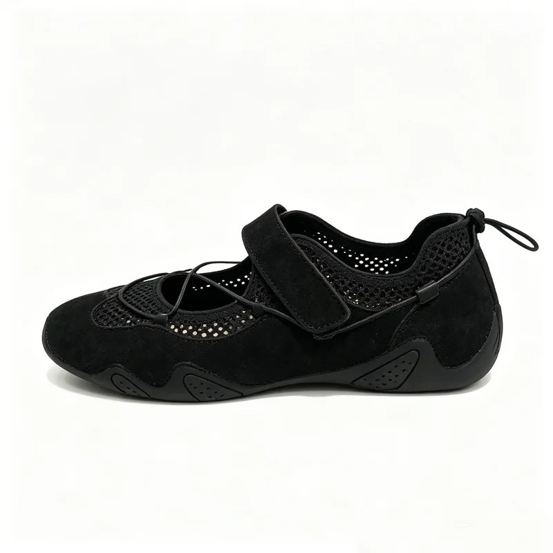Women Breathable Mesh Mary Jane Sneakers Soft Suede Hook Loop Strap Casual Walking Shoes Summer Comfort Flat Sport Sandals Zpaxo Black 39