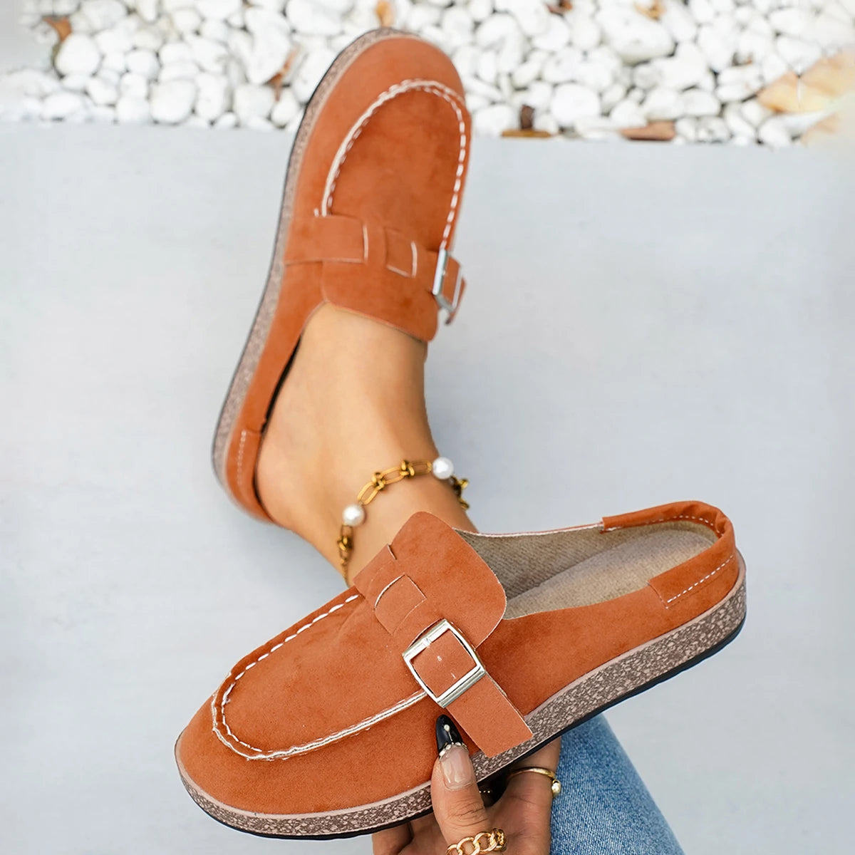 Women Mules Summer Half Slippers Large Size Slippers Women Covering Head Slip-On Shoes Outsole Simple Style Sandals Slides Women Zpaxo orange red 43