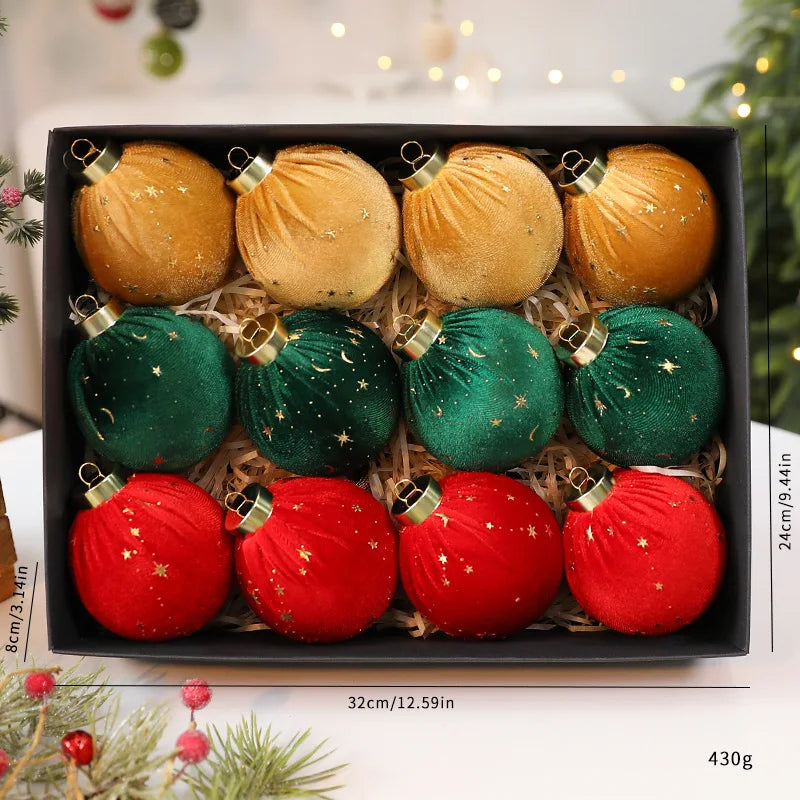 12-Pack 8cm Velvet Star Christmas Ball Ornaments | Tree Decor