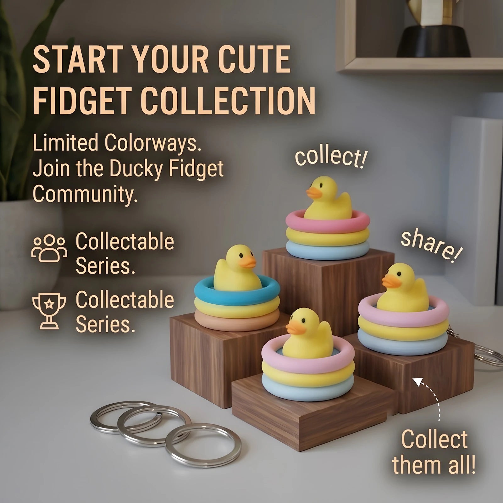 Cute Yellow Duck Fidget Toy Mechanical Keyboard Switch Keychain 3D