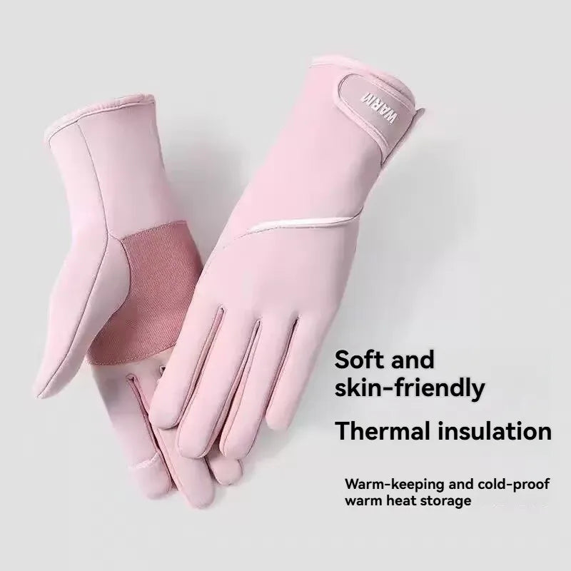 Cycling Non-slip Gloves Women's Winter Velvet Warm Windproof Outdoor Zpaxo pink