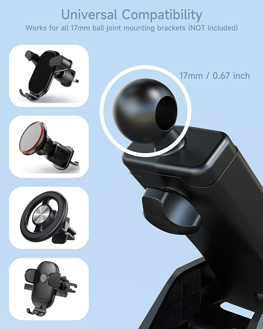 17mm Car Phone Holder Accessories Suction Cup Car Mobile Phone Stand Ball Head Base for Car Windshield Dashboard Phone Mount Zpaxo