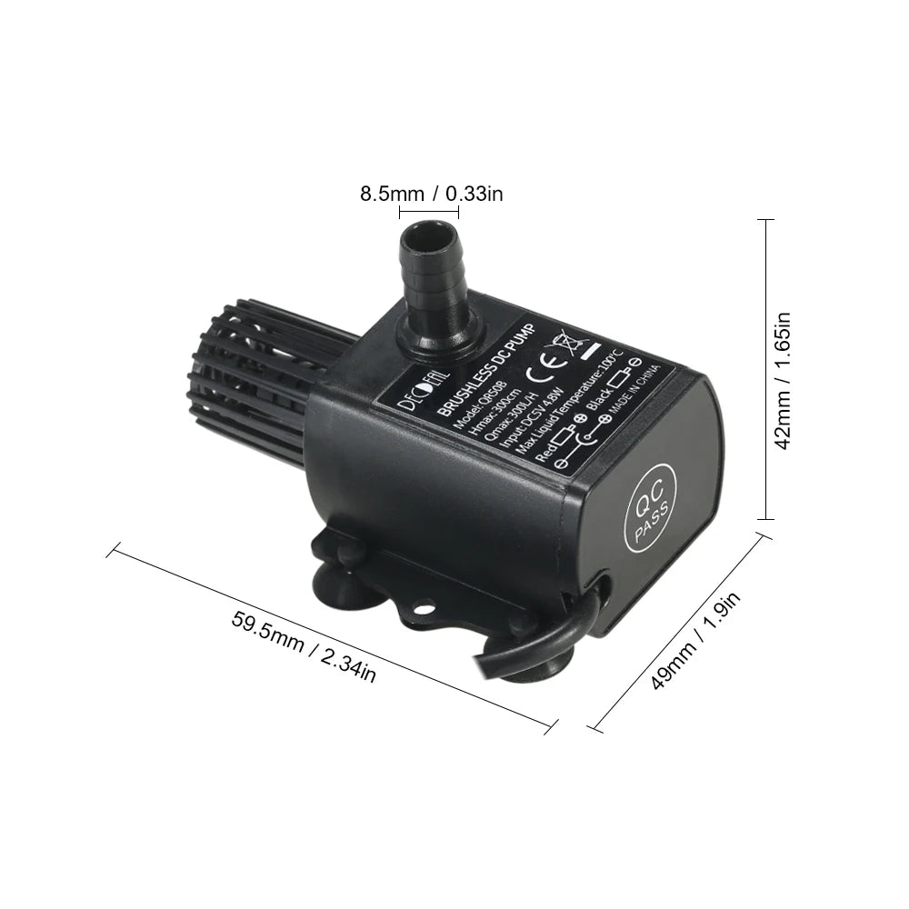 DC 5V 4.8W USB Ultra-quiet Mini Brushless Water Pump Waterproof Submersible Fountain Aquarium Circulating 300L/H Lift 300cm Zpaxo