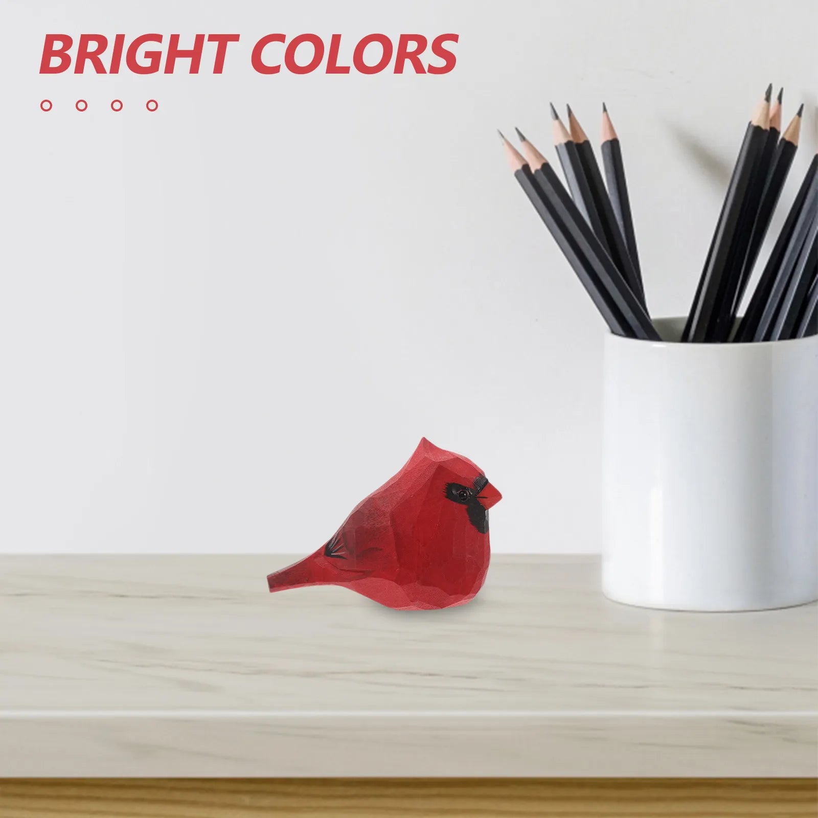 Mini Wooden Cardinal Bird Sculpture Hand Carved Solid Wood 3D