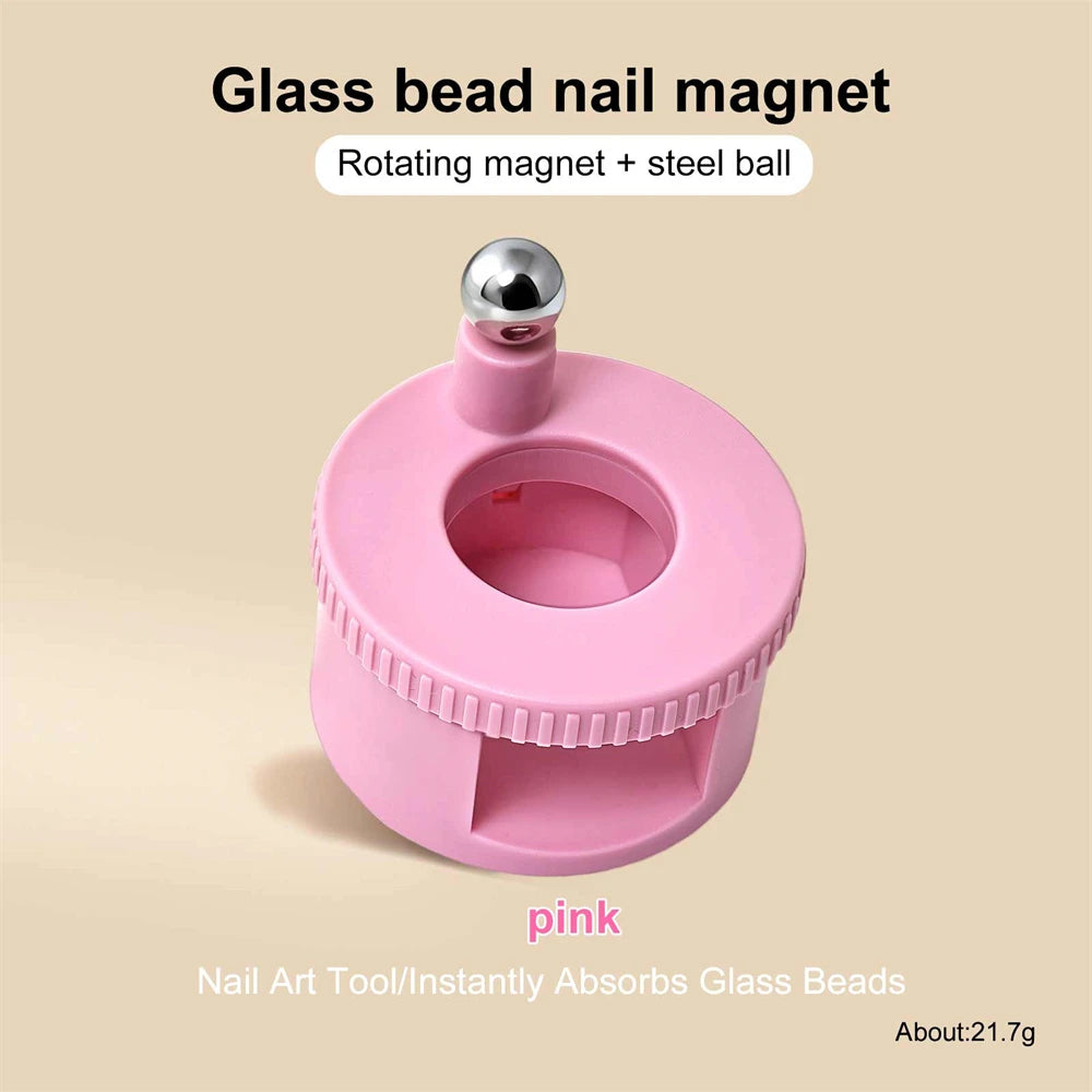 Multifunctional Rotating Cat Eye Nail Magnet Wide Light Glass Bead Zpaxo Pink With Ball-1Pc