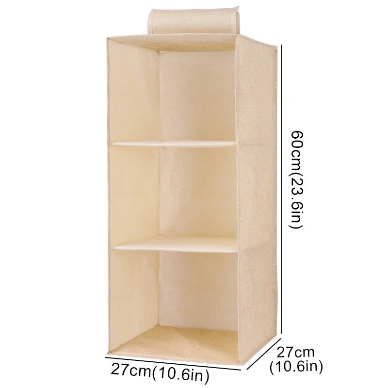 Multi-Layer Hanging Closet Organizer Hanging Bag/Shelf,Collapsible Wardrobe Sundries Organizer washable fabric Zpaxo Beige 3-layer
