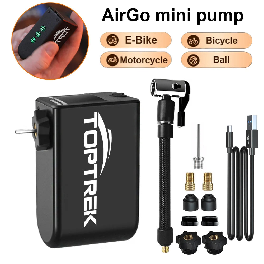 Toptrek Mini Electric Air Pump Portable 1260mAh 100psi Bicycle Pump Inflator Presta Schrader Valve Road MTB Bike Motorcycle Pump Zpaxo