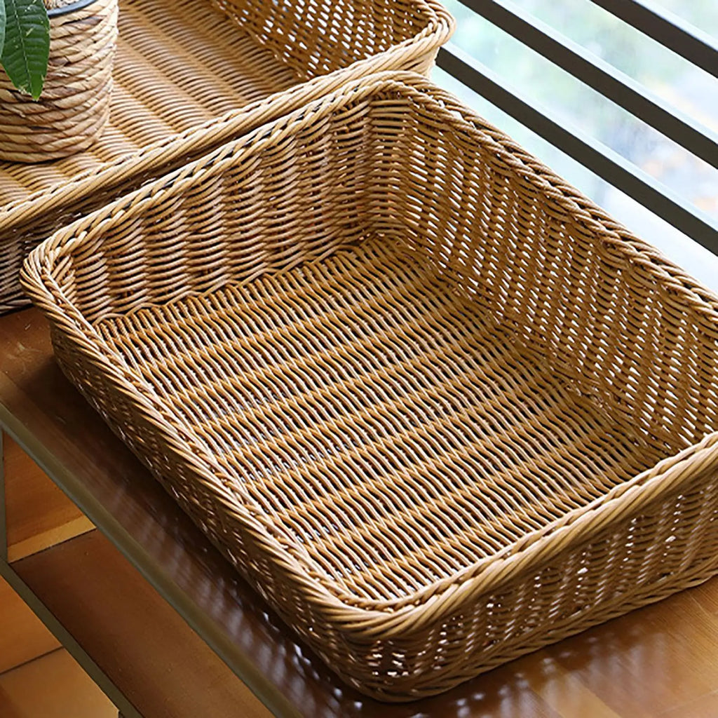 Handmade Woven Storage Boxes Straw Baskets Rectangle Cosmetic Gadgets