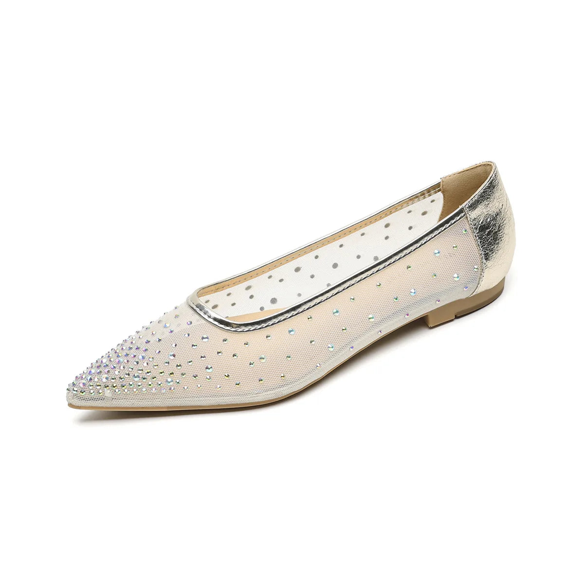 Flat Shoes for Women Spring and Summer 2025 Elegant Pointed Breathable Mesh Drilled Shallow Mouth Plus Size Women's Shoes 42 43 Zpaxo gold 40