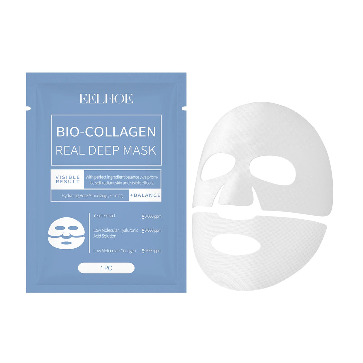 EELHOE 1-30PCS Bio Collagen Real Deep Mask Soluble Collagen Sheet Mask with Hydrolyzed Collagen Moisturizing Face Mask Skin Care Zpaxo 1PC