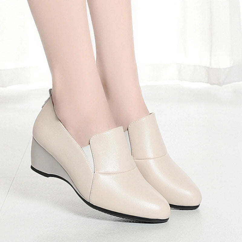 Single Shoes Women's Leather Waterproof Platform Work Comfortable Zpaxo