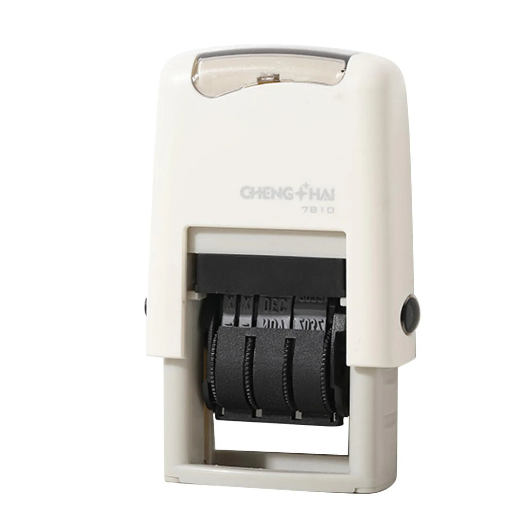 Self Inking Date Stamp 25x2.8mm English Date Clear Imprint Quick Drying Adjustable Self Inking Stamp English Date Stamp Zpaxo WHITE
