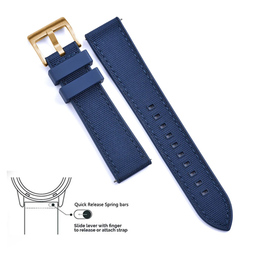 FKM Hybrid Rubber Nylon Watch Strap 20mm 22mm Quick Release