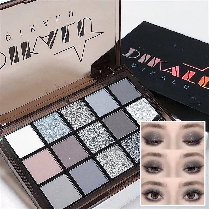 15Colors Cool Toned Eyeshadow Palette Black Smokey Eye Glitter Shadow