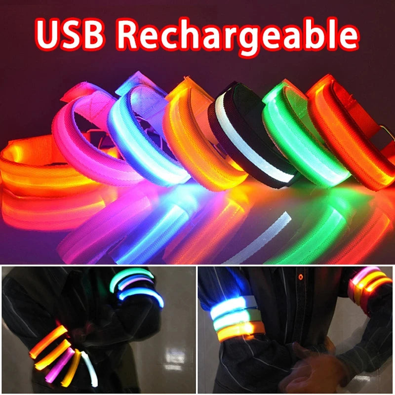 Outdoor Night Running Armband USB Rechargeable LED Light Sports Safety Belt Arm Leg Warning Wristband Cycling Bike Bicycle Light Zpaxo
