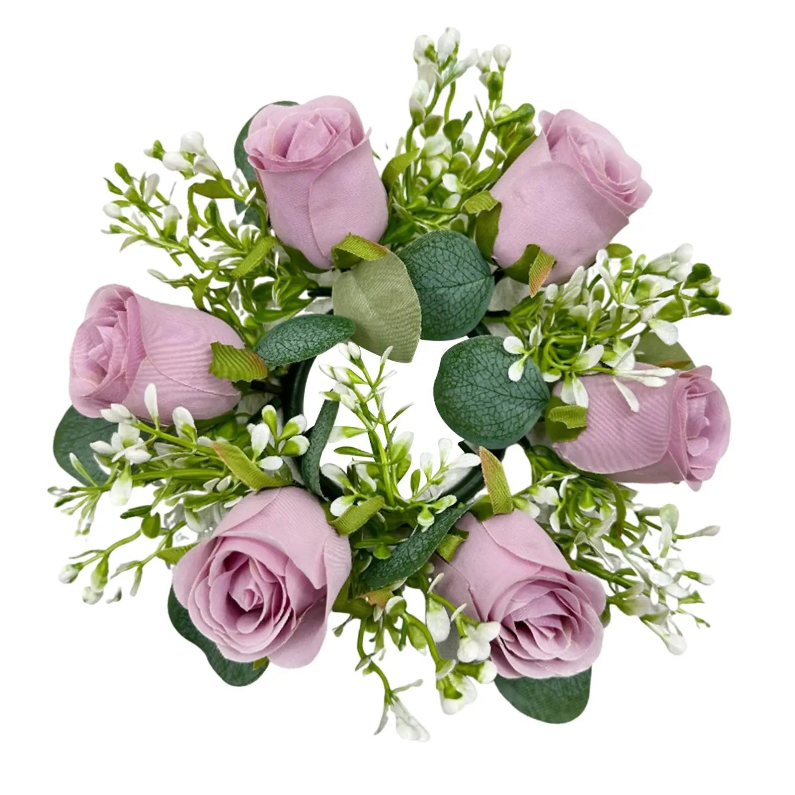 Artificial Flower Candle Ring Wreath | Pillar Candle Holder Floral Candle Ring Zpaxo PURPLE