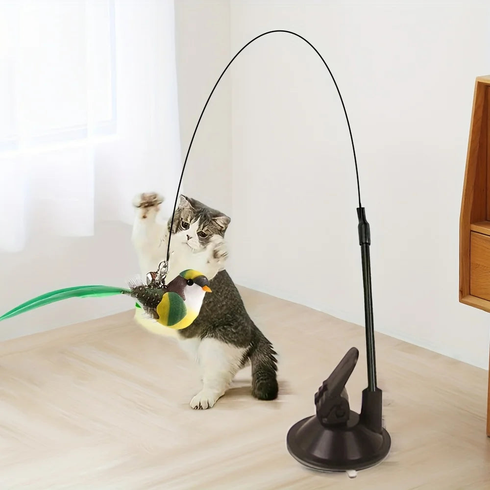 Interactive Cat Toy Handfree Cat Stick Playing Kitten Playing Teaser Wand Toy Suction Cup Bird/Feather Cat Wand Pet Supplies Zpaxo