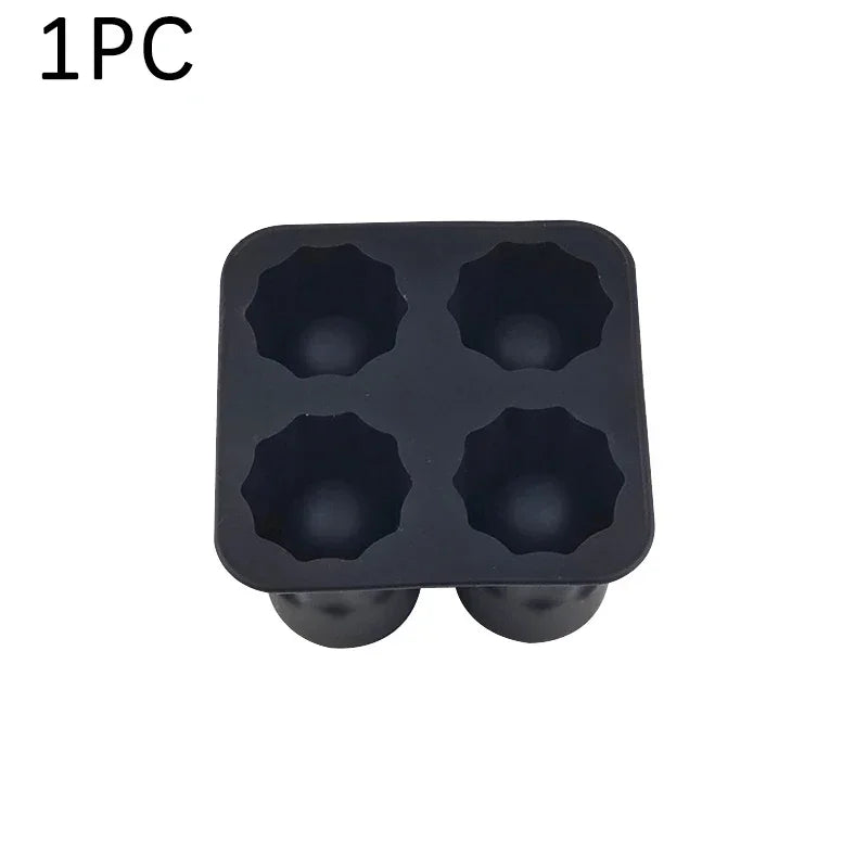 Silicone Shot Glass Mold 4 Cavities Round Ice Reusable Non-stick Zpaxo Black-1PC