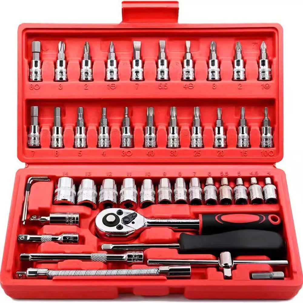 46Pc Auto Maintenance Vehicle-mounted Socket Repair Set Family Tools Factory Sale Auto Repair Combination Ratchet Wrench Toolbox Zpaxo A-GJ-46As shown 46Pcs