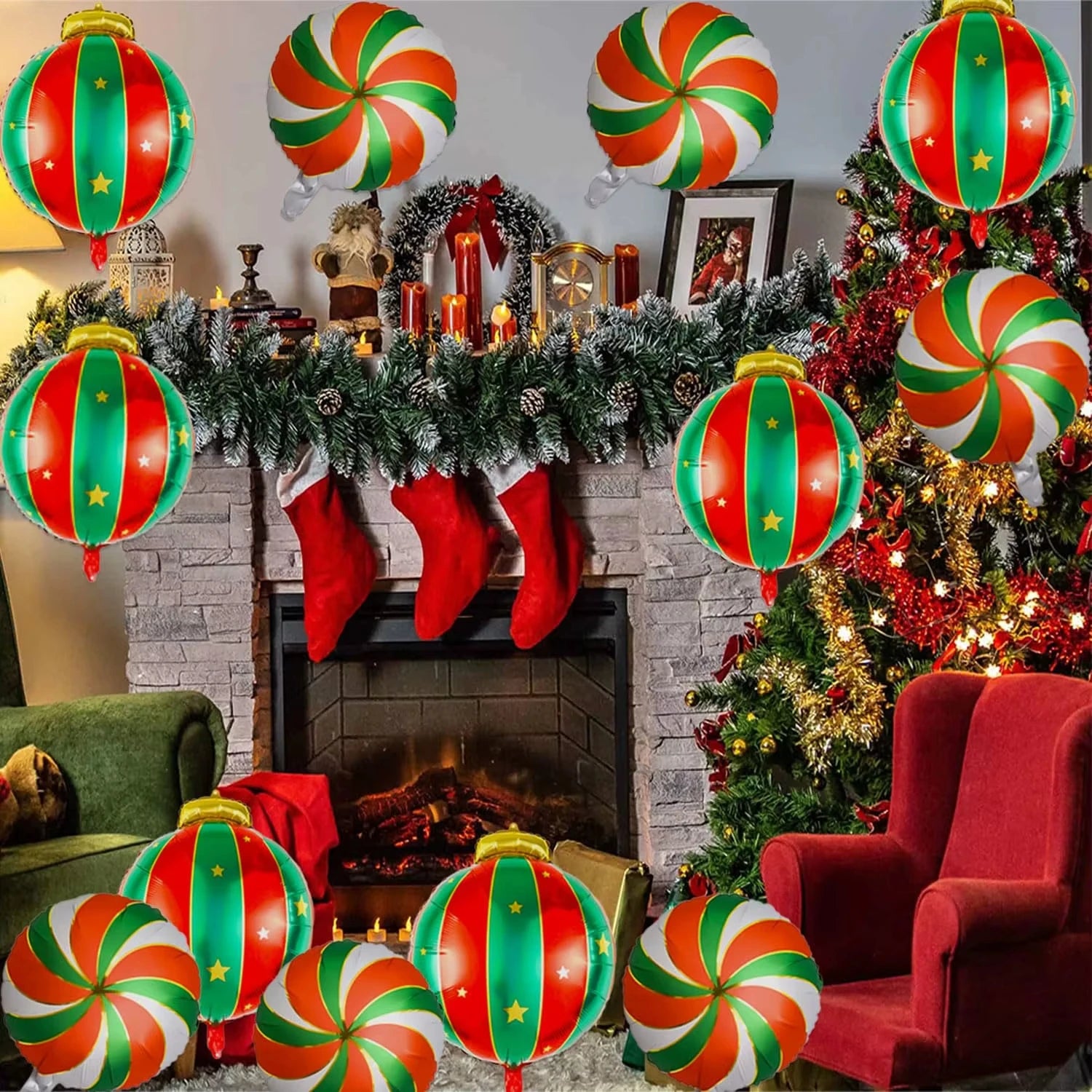 9-Pack Christmas Lollipop Foil Balloons – Holiday Party Decor Holiday Party Balloons Zpaxo