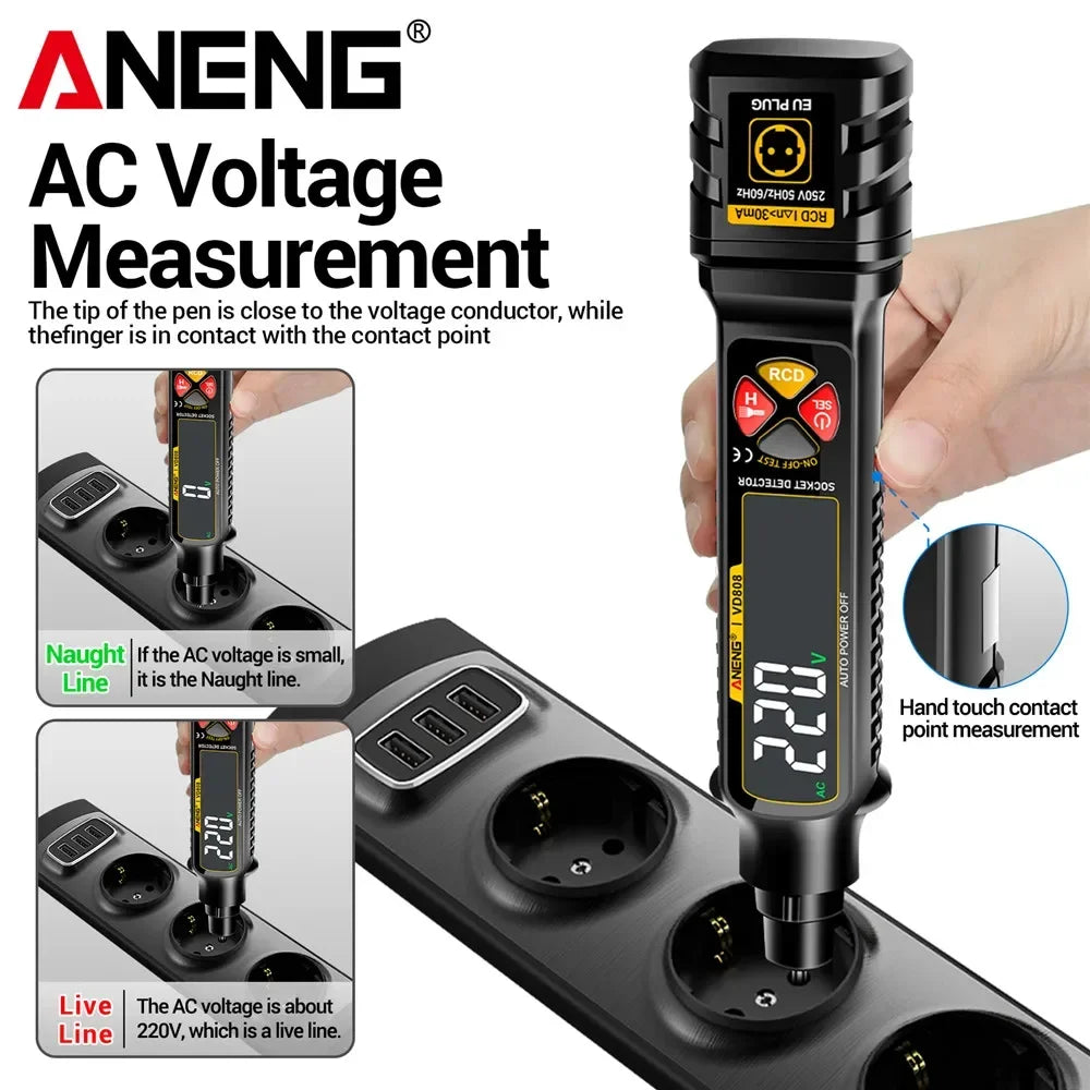 ANENG VD808 Socket Phase Meter Leakage Test US EU Plug Power Polarity
