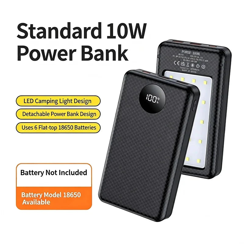 18650 Battery Holder 22.5W Fast Charging DIY Mobile Power Case With LED Light Outdoor Dual USB Type C Charge For iPhone Xiaomi Zpaxo