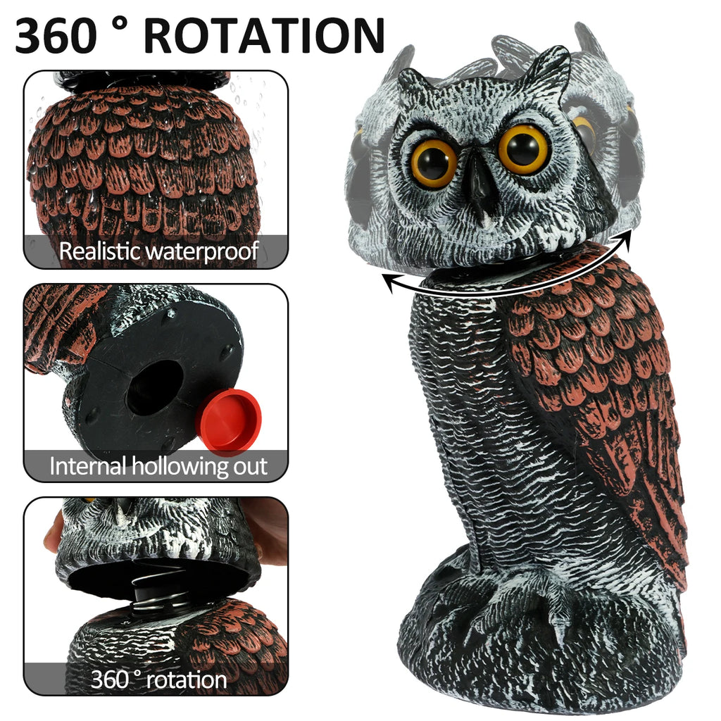 Fake Owls Scare Birds with 360° Swivel Head Waterproof Fake Owl Repellent Pest Control Scarecrow for Outdoor Garden Yard Indoor Zpaxo
