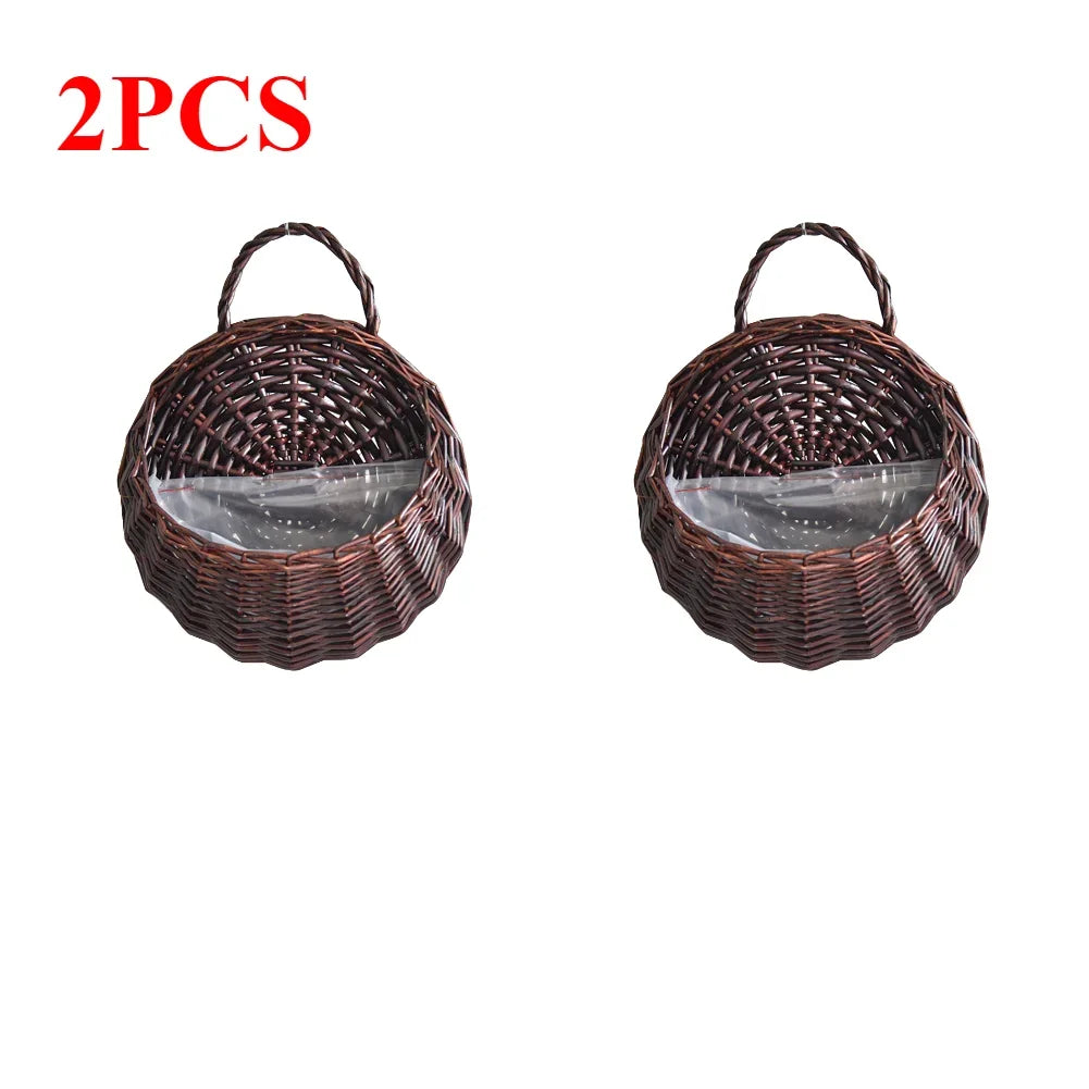 1/2pcs Handmade Woven Flower Basket Wall Hanging Wicker Rattan Garden Flower Pot Plant Basket Flower Vase Garden Balcony Decor Zpaxo 2PCS B