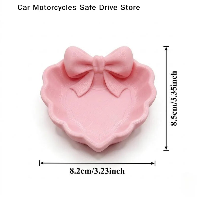 CMHeart-Shaped 3D Printed Jewelry Tray Pink Bow Elegant Decor Table