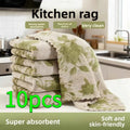 Coral Kitchen Dish Cloths Soft Thick Reusable Green Rose Pattern