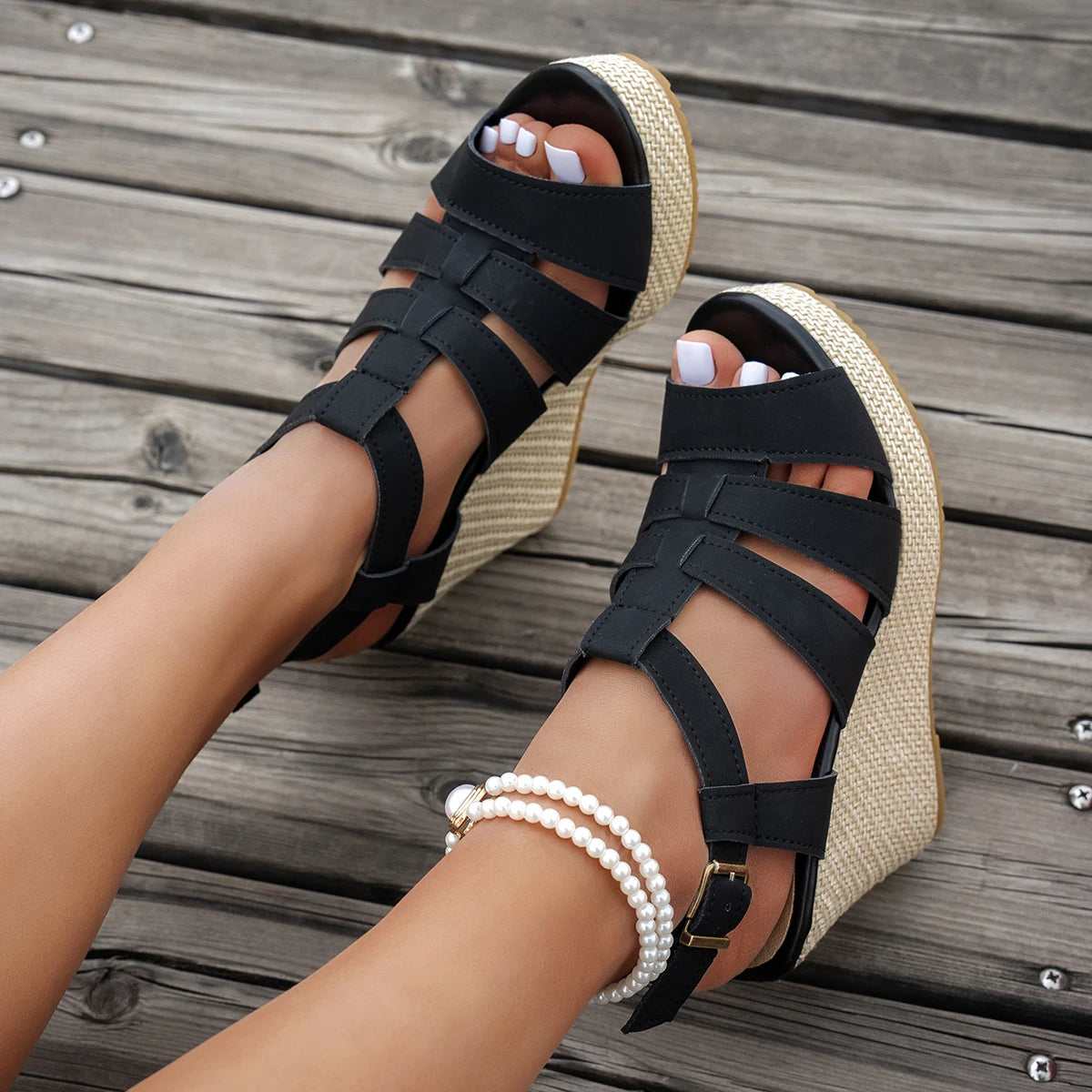 2026 Roman Style Women Wedge Sandals Thick Bottom Buckle Strap Gladiator Sandals Woman Summer White Chunky Platform Shoes Women Zpaxo