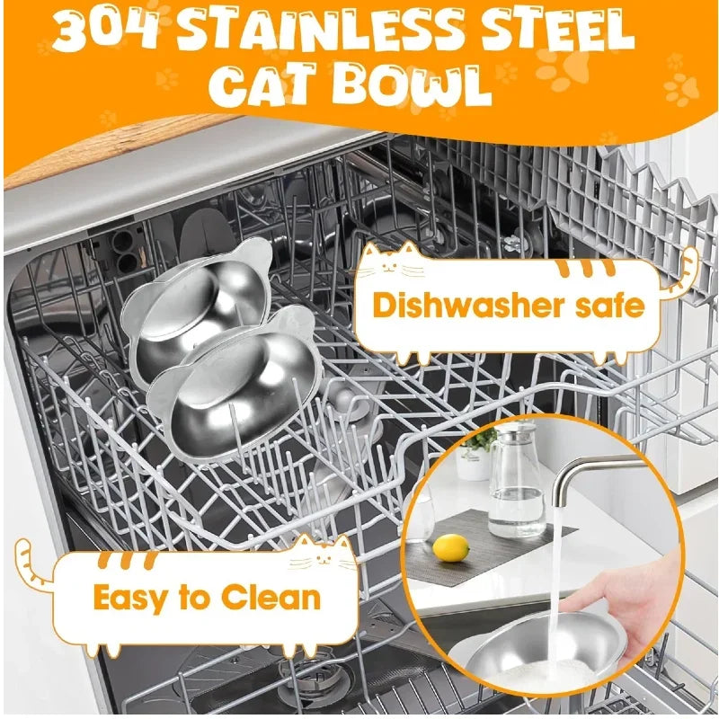 304 Stainless Steel Raised Cat Bowl 15° Tilted Neck Guard Shatterproof for Cats Puppies Healthy Feeding Pet Products Cat Feeder Zpaxo