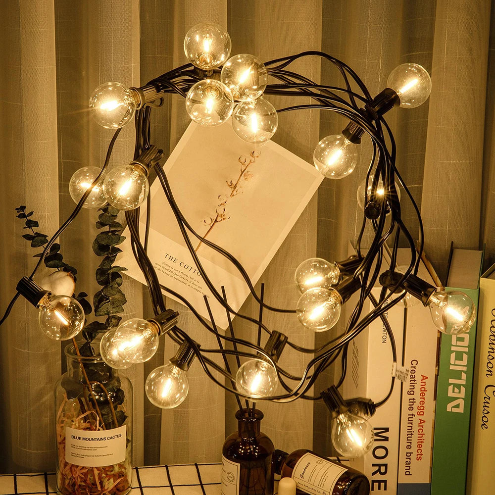 LED Indoor G40 String Light 220V EU Plug Shatterproof Light Bulb 7.6M-30M Length E12 Base LED G40 String Light for Holiday Party Zpaxo