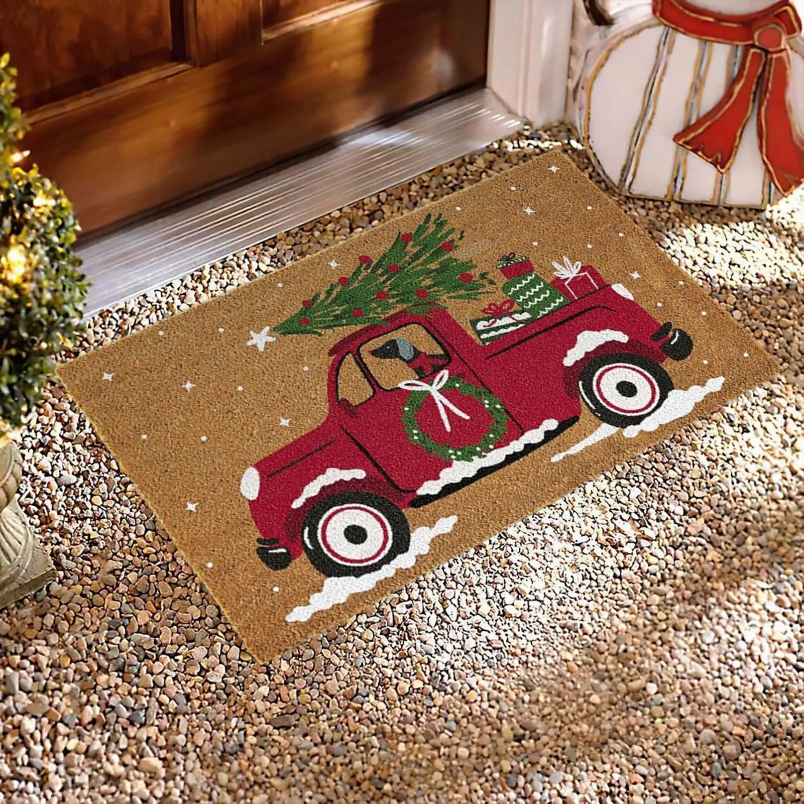 Christmas Doormat Car Pattern Welcome Mat Non Slip Washable Winter