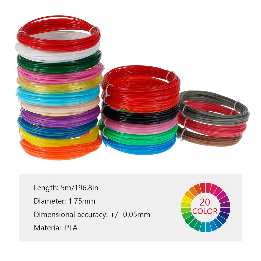3D Pen Filament Refills 40 Colors 3D Printer PLA 1.75 mm Filament 5M For MYNT3D SCRIB3D PIKA3D 3D Pen 1.75mm 3D Prining Pens Zpaxo 20colors 1.75mm
