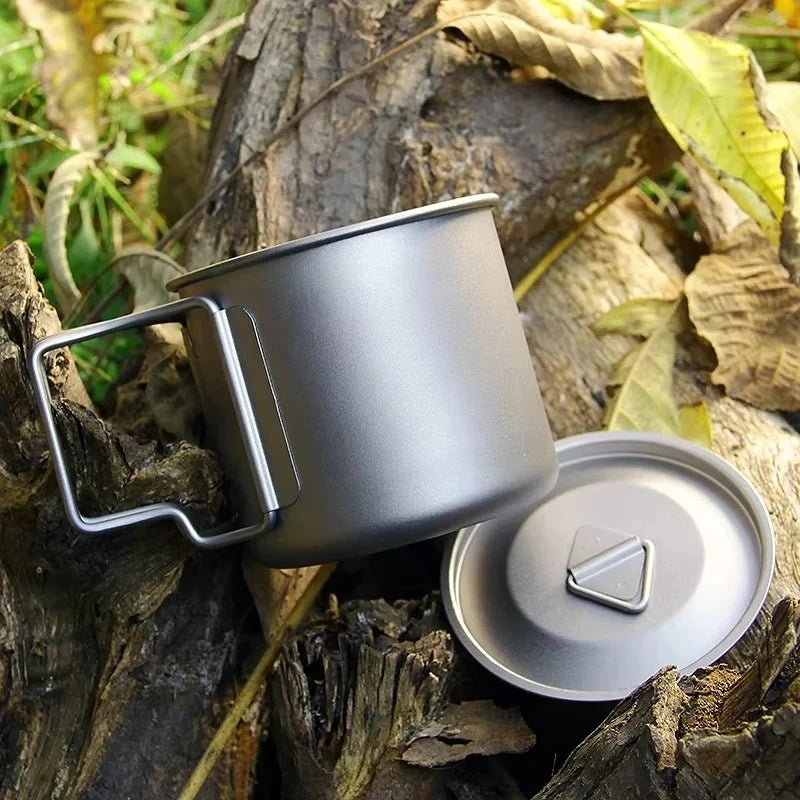 Outdoor Titanium Lightweight Portable Tea Coffee Cup Folding Handle