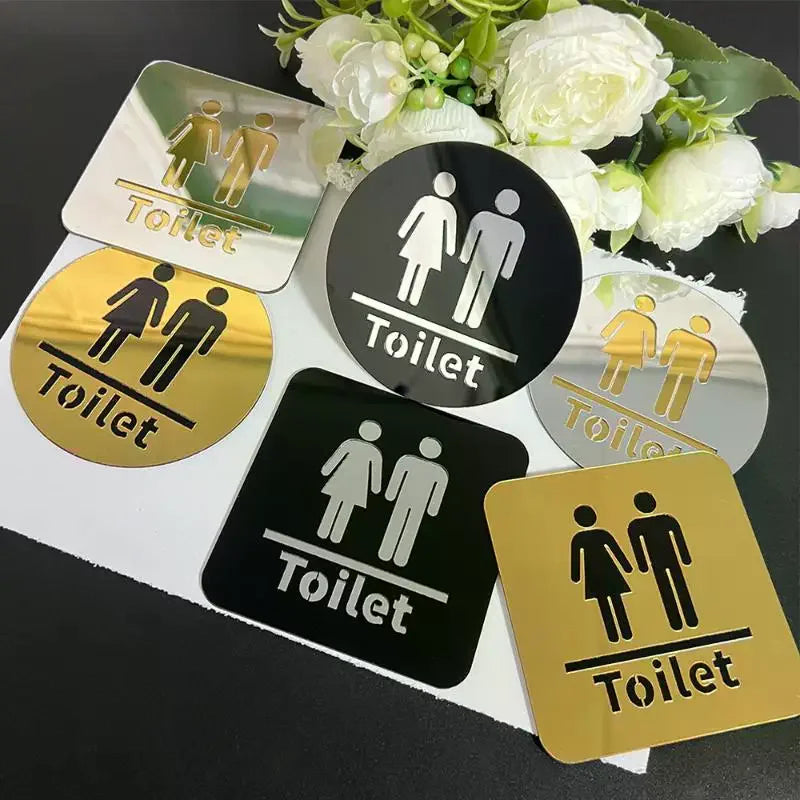 3.94-inch Acrylic Toilet Sign For Men And Women, Bathroom Identification, Round And Square Toilet Mirror Decals For Home Decor. Zpaxo