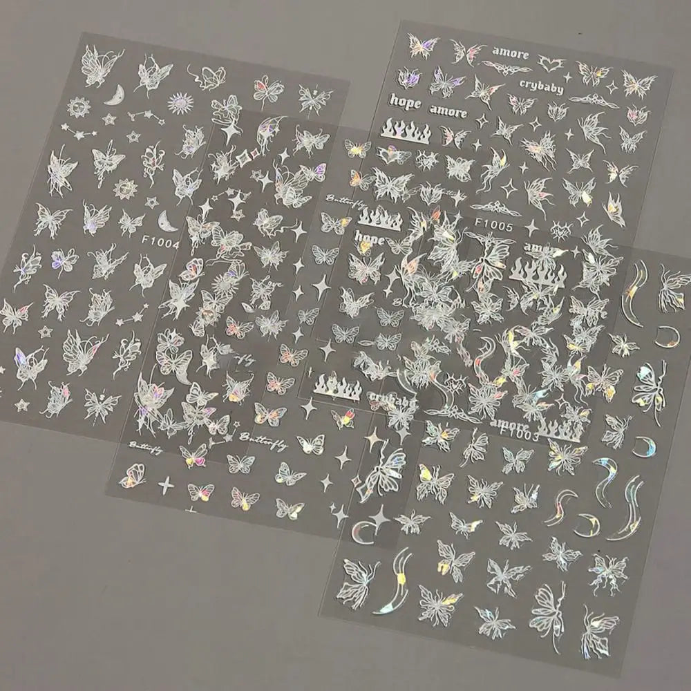 Butterfly Laser Nail Stickers Holographic Glitter Shining Adhesive Slider DIY 3D Nail Art Decal Decoration Zpaxo