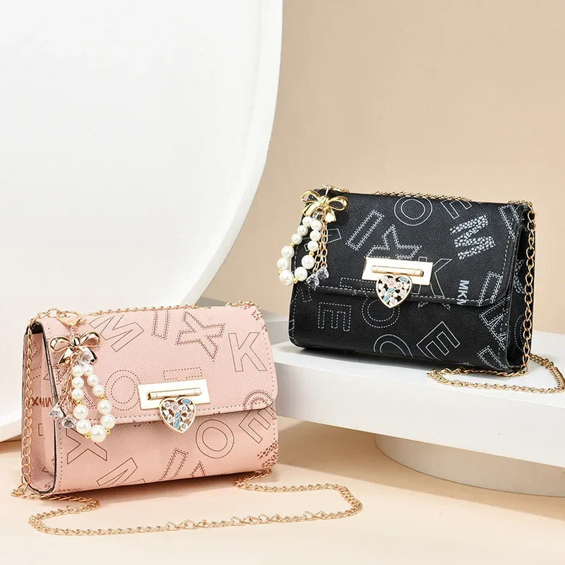 Trendy Beaded Stitching Shoulder Bag Fashion Versatile Chain Simple
