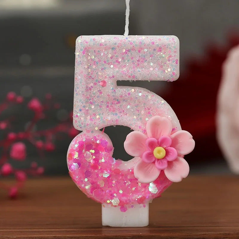 Creative Birthday Candles Pink Gradient Glitter Flower Number Cake Zpaxo numeber 5 B15029F