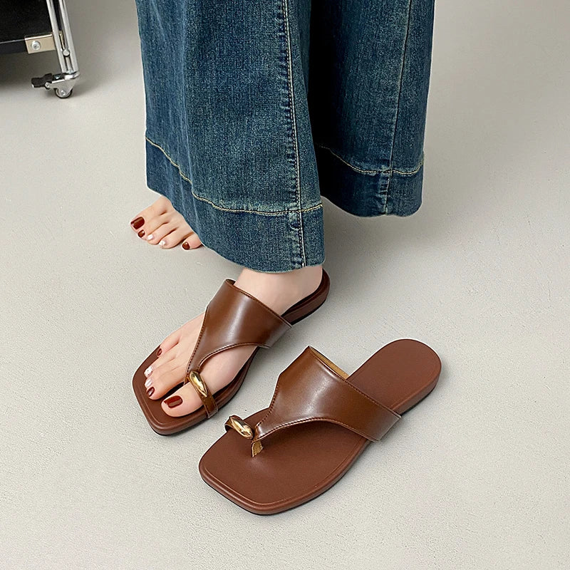 Women's Sandals Fashion Braided Roman Summer Retro Brown Open Toe Low